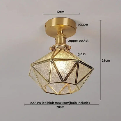 Luxury crystal brass ceiling lamp for living room glass grid