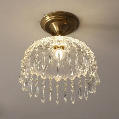 Luxury crystal brass ceiling lamp for living room glass grid