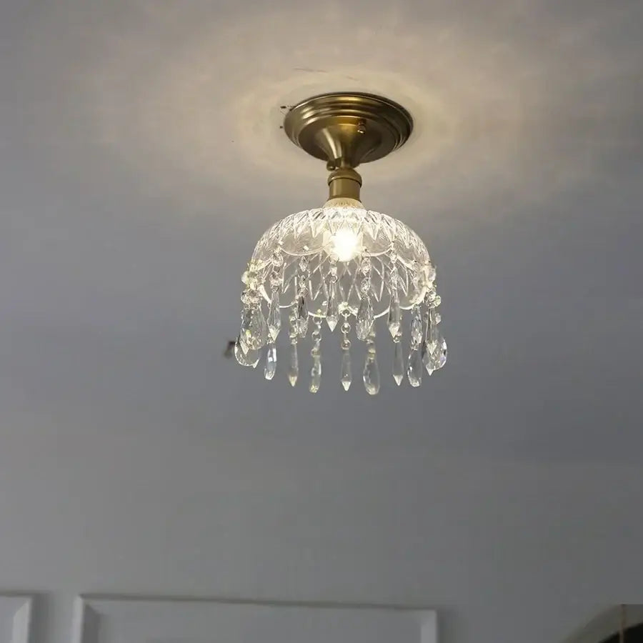 Luxury crystal brass ceiling lamp for living room glass grid