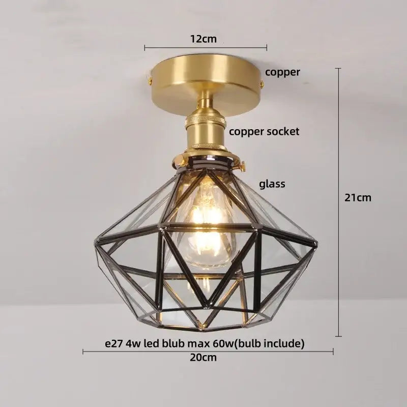 Luxury crystal brass ceiling lamp for living room glass grid