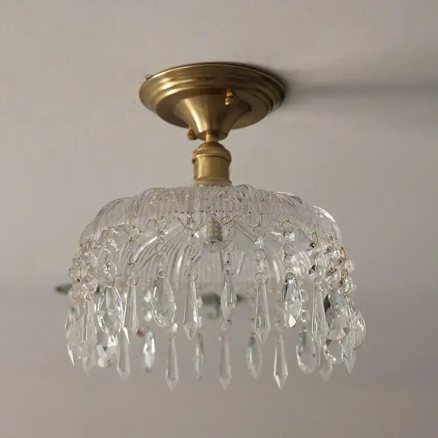 Luxury crystal brass ceiling lamp for living room glass grid