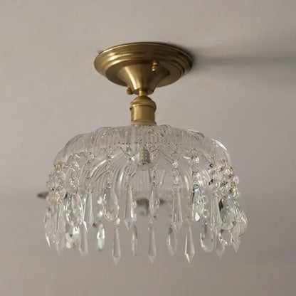 Luxury crystal brass ceiling lamp for living room glass grid