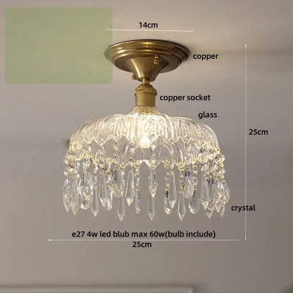 Luxury crystal brass ceiling lamp for living room glass grid