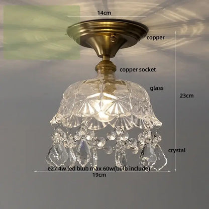 Luxury crystal glass ceiling light bedroom brass teardrop decor