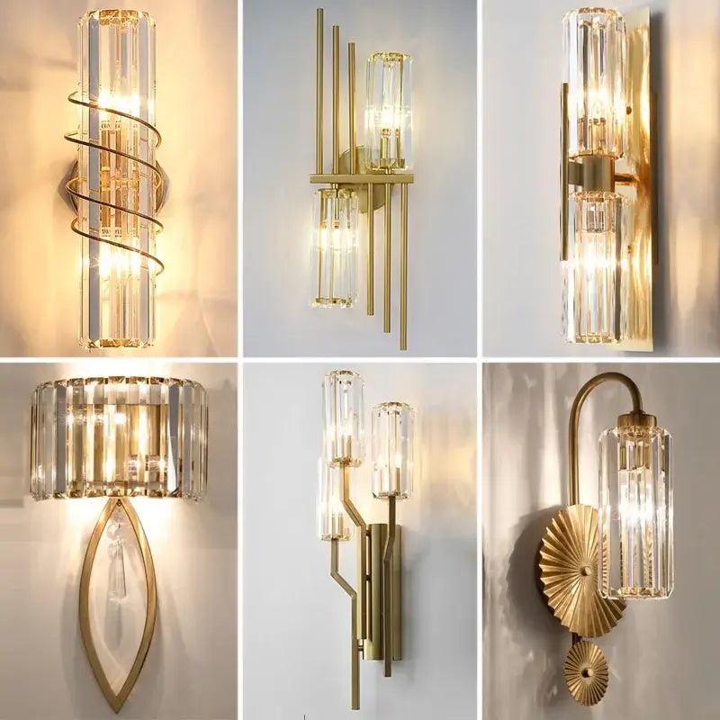 Luxury crystal gold wall lamp for living room and bedroom lighting