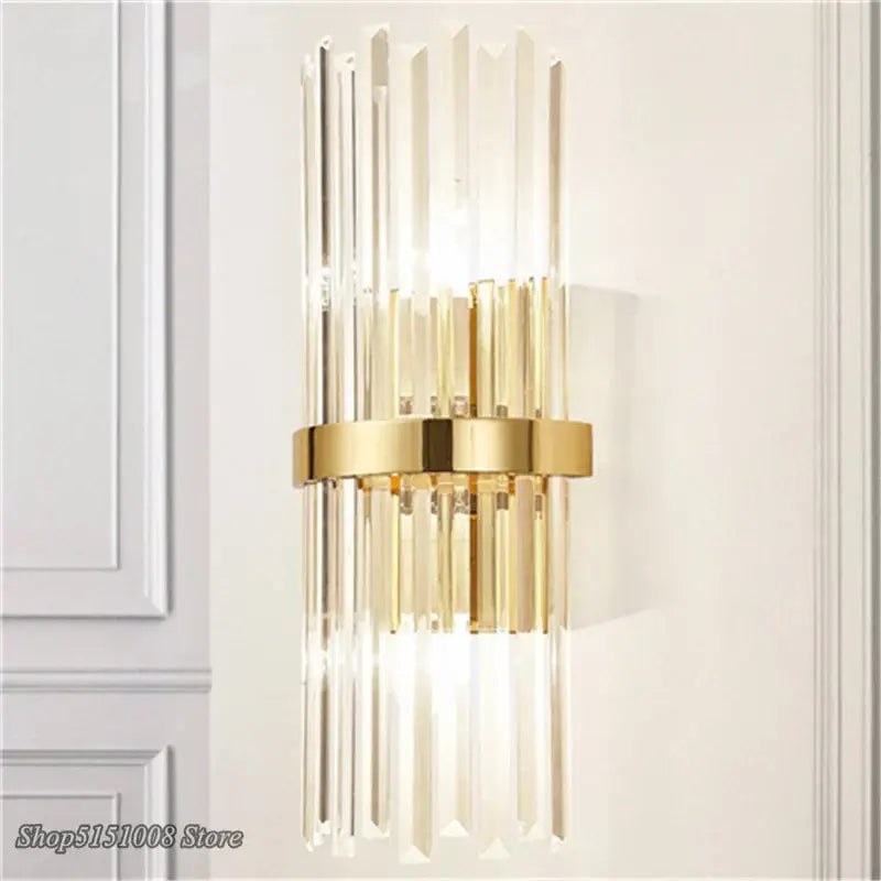 Luxury crystal golden wall lamp bedroom sconce with vertical rods
