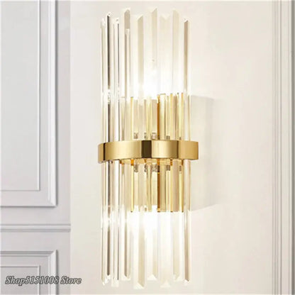 Luxury crystal golden wall lamp bedroom sconce with vertical rods