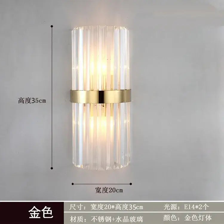 Luxury crystal golden wall lamp bedroom sconce with vertical rods