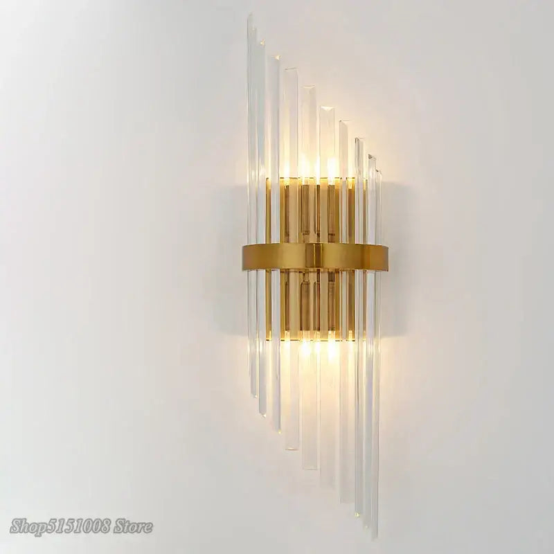 Luxury crystal golden wall lamp living room glass sconce