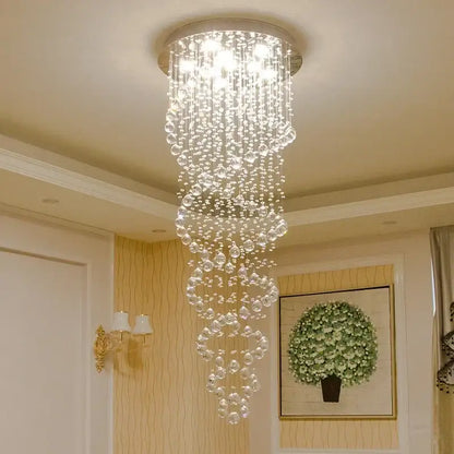 Luxury crystal staircase chandelier bedroom cascading led lighting