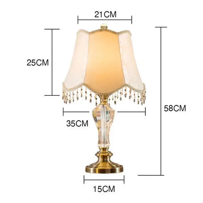 Luxury crystal table lamp with fabric lampshade bedroom light