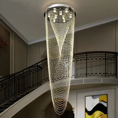 Luxury crystal tassel stair chandelier living room lighting