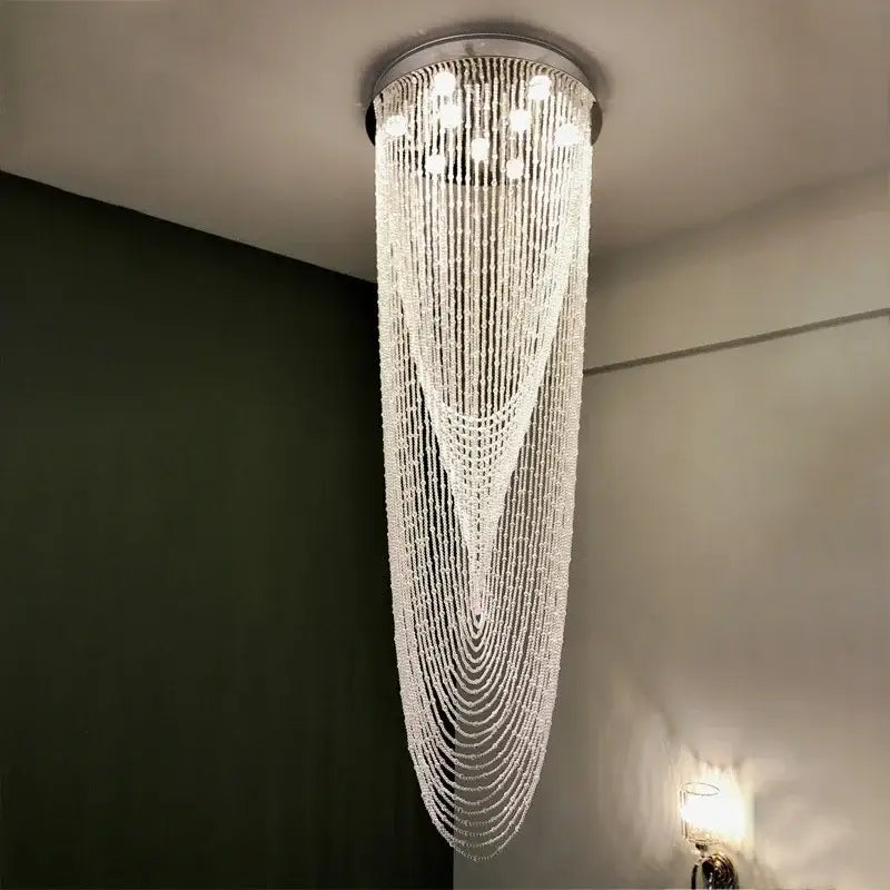 Luxury crystal tassel stair chandelier living room lighting