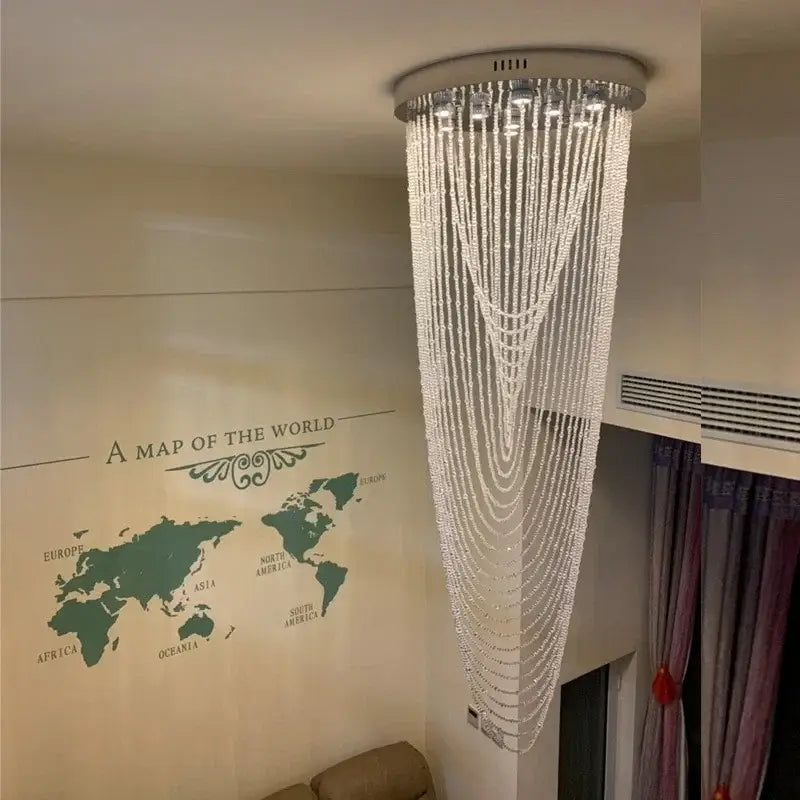 Luxury crystal tassel stair chandelier living room lighting