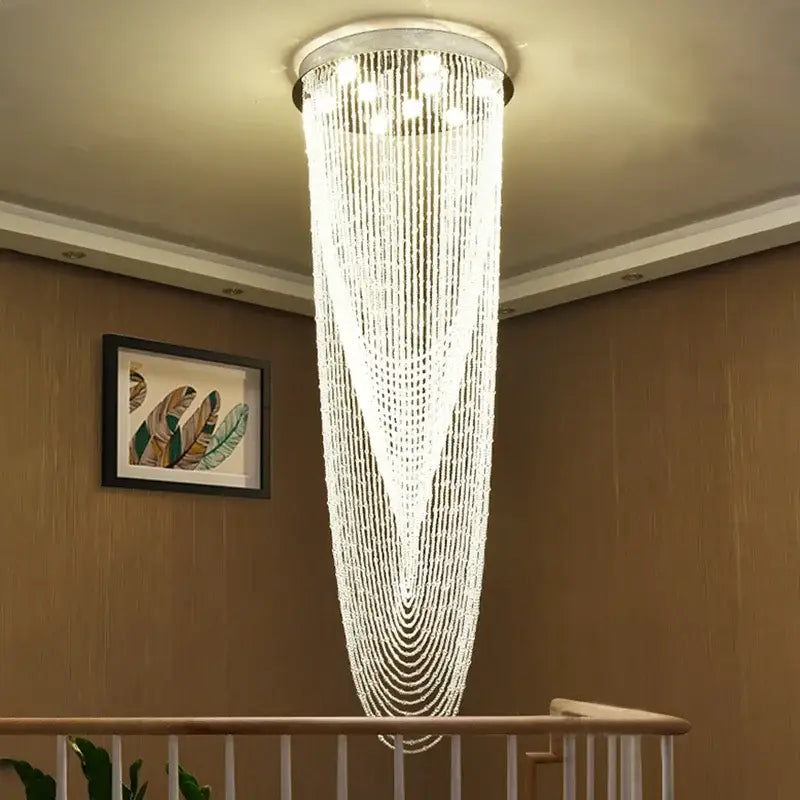 Luxury crystal tassel stair chandelier living room lighting