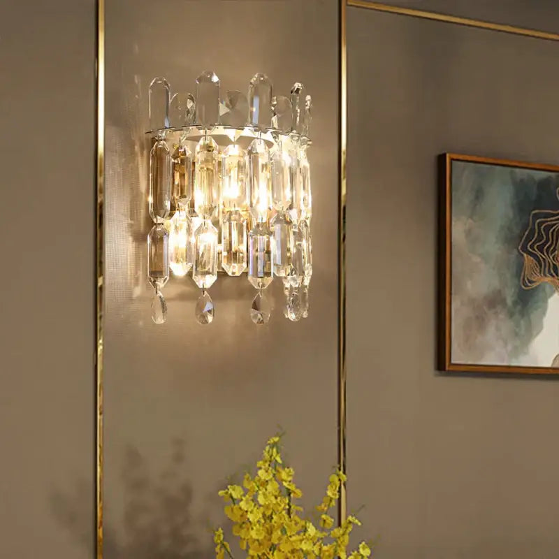 Luxury crystal wall lamp bedroom chandelier sconce with glass prisms