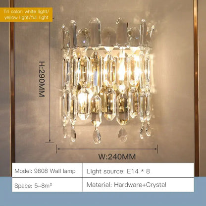 Luxury crystal wall lamp bedroom chandelier sconce with glass prisms