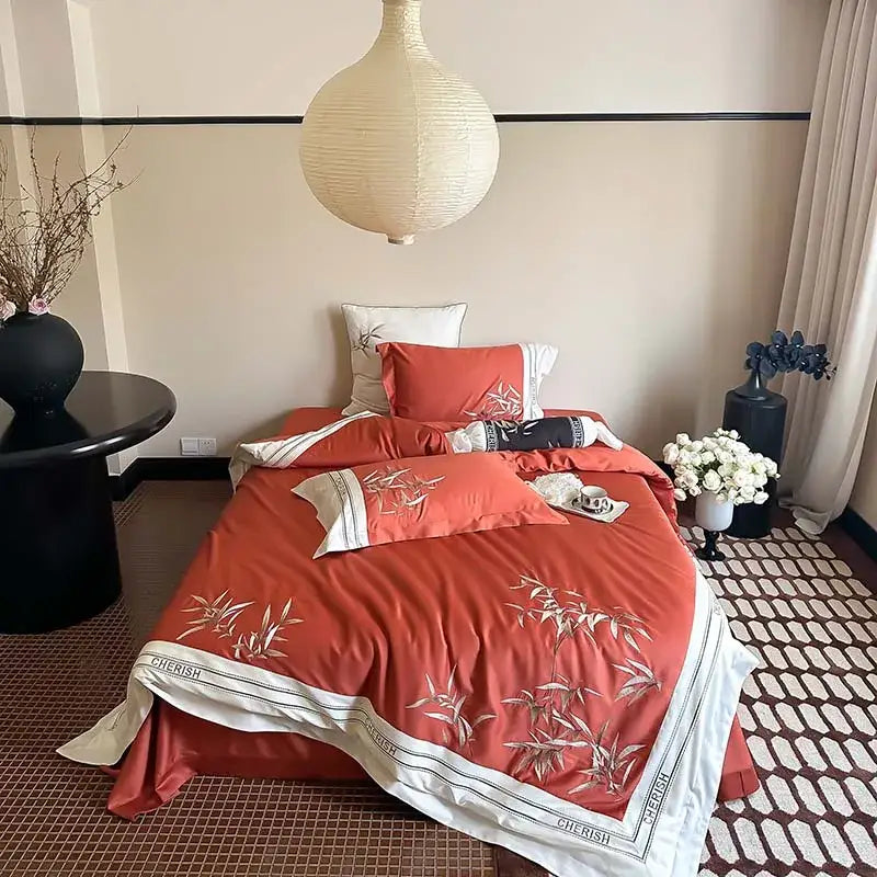 Luxury dark blue bamboo embroidery 1000tc egyptian cotton bedding set