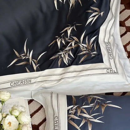 Luxury dark blue bamboo embroidery 1000tc egyptian cotton bedding set