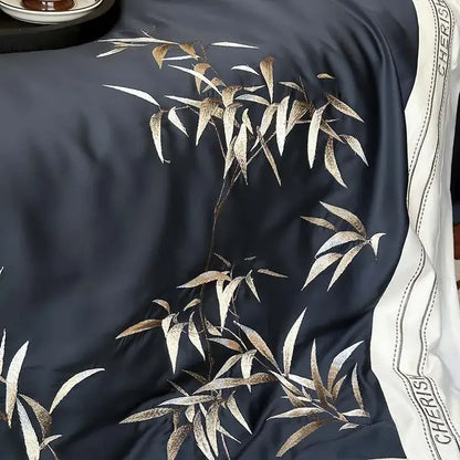 Luxury dark blue bamboo embroidery 1000tc egyptian cotton bedding set