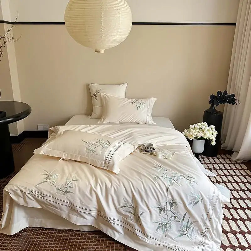 Luxury dark blue bamboo embroidery 1000tc egyptian cotton bedding set