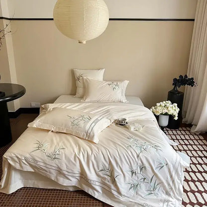 Luxury dark blue bamboo embroidery 1000tc egyptian cotton bedding set