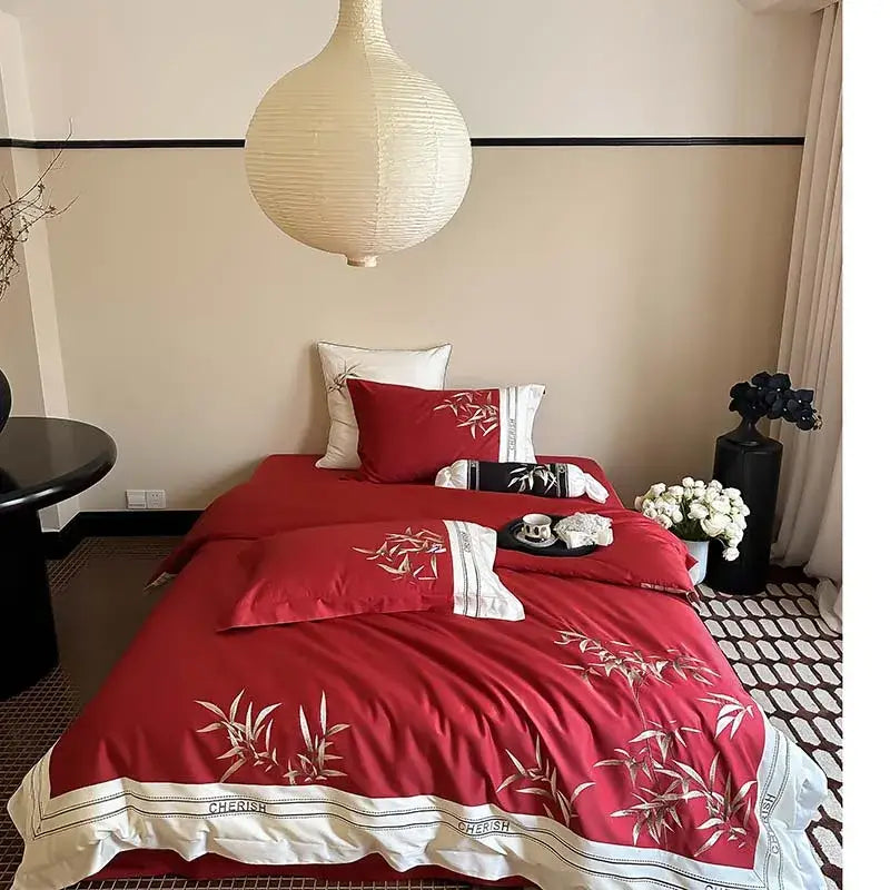 Luxury dark blue bamboo embroidery 1000tc egyptian cotton bedding set