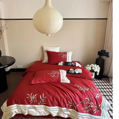Luxury dark blue bamboo embroidery 1000tc egyptian cotton bedding set