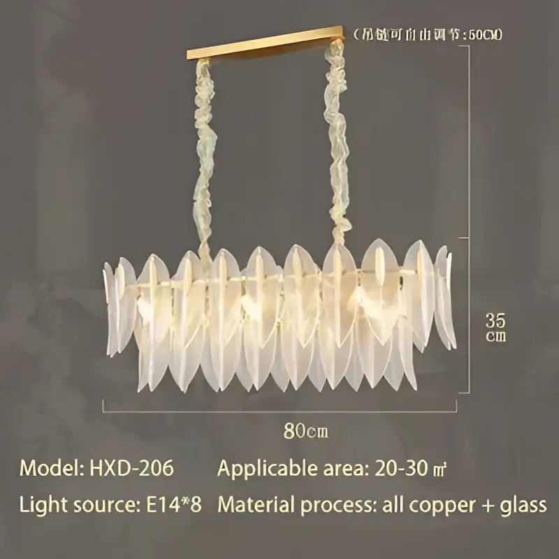 Luxury glass leaf gold chandelier living room pendant light