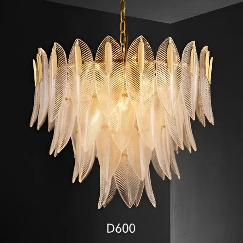 Luxury glass leaf gold chandelier living room pendant light