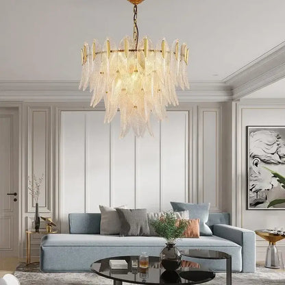 Luxury glass leaf gold chandelier living room pendant light