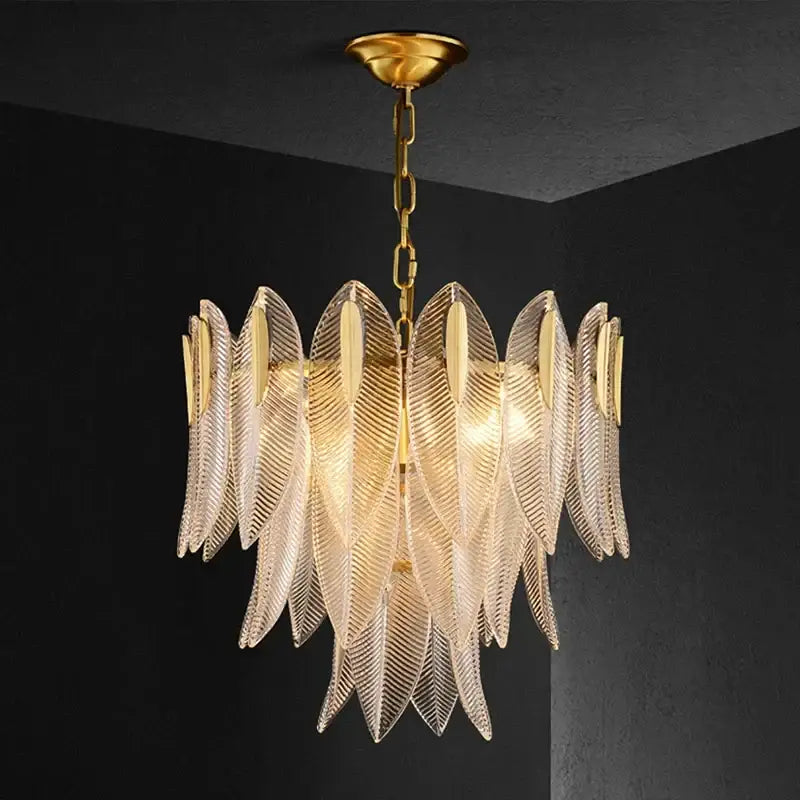 Luxury glass leaf gold chandelier living room pendant light