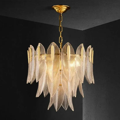 Luxury glass leaf gold chandelier living room pendant light