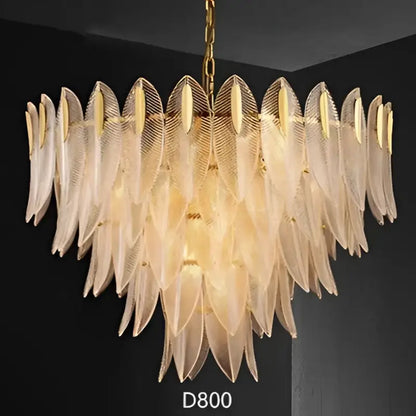 Luxury glass leaf gold chandelier living room pendant light