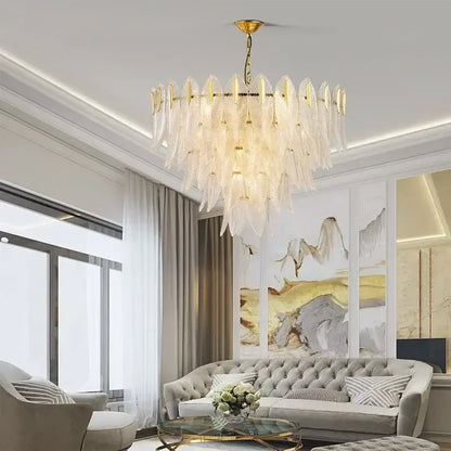 Luxury glass leaf gold chandelier living room pendant light