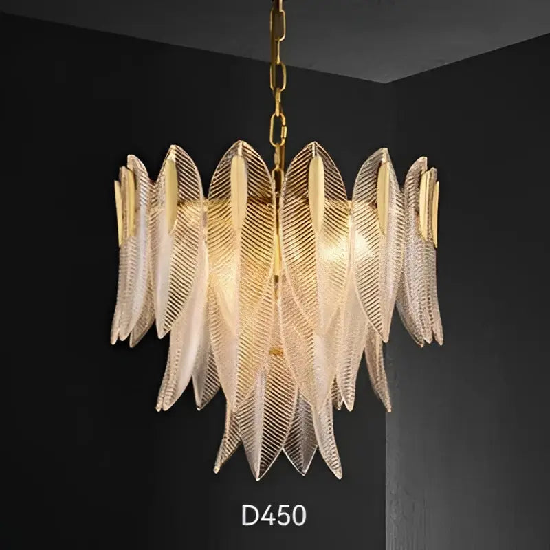 Luxury glass leaf gold chandelier living room pendant light