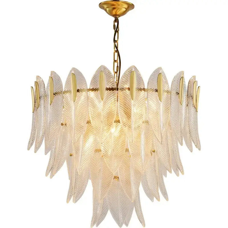 Luxury glass leaf gold chandelier living room pendant light