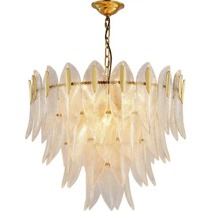 Luxury glass leaf gold chandelier living room pendant light