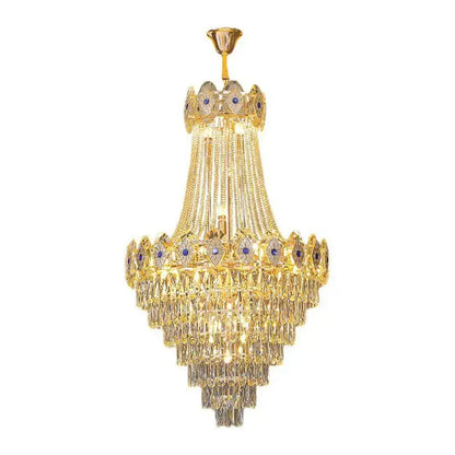 Luxury gold round chandelier blue crystal stair lights