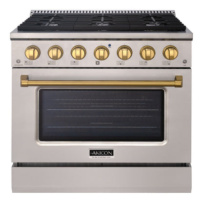 Akicon 36" Stainless Steel Range Hood with 600 CFM Insert & 6-Burner Gas Range Combo – Powerful Ventilation, Convection Oven, Multiple Finishes