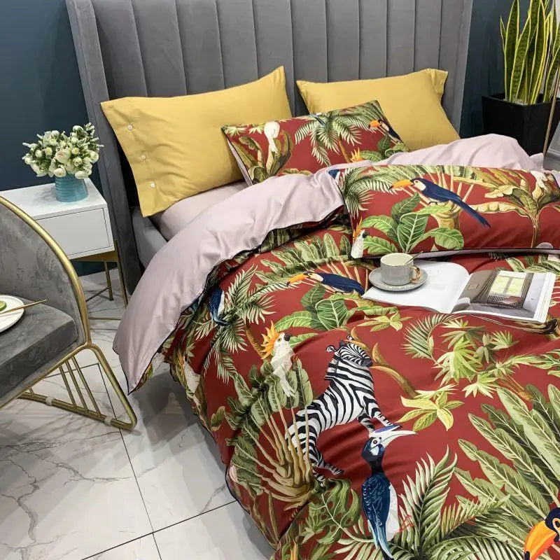 DecorBites™ Luxury Egyptian Cotton Bedding Set - Flamingo Leaf