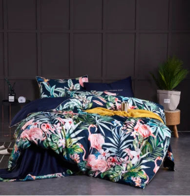 DecorBites™ Luxury Egyptian Cotton Bedding Set - Flamingo Leaf
