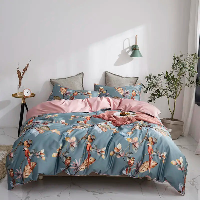 DecorBites™ Luxury Egyptian Cotton Bedding Set - Flamingo Leaf