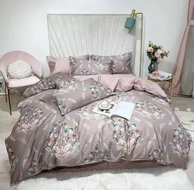 DecorBites™ Luxury Egyptian Cotton Bedding Set - Flamingo Leaf
