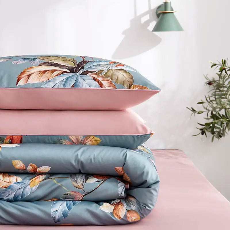 DecorBites™ Luxury Egyptian Cotton Bedding Set - Flamingo Leaf