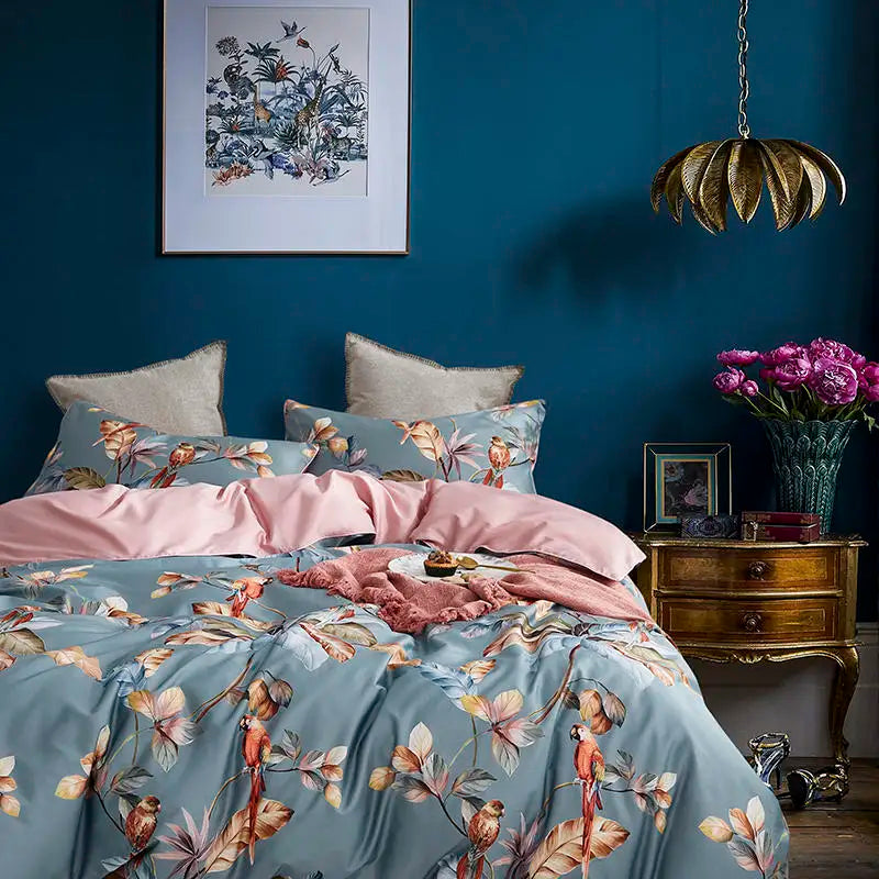 DecorBites™ Luxury Egyptian Cotton Bedding Set - Flamingo Leaf Pattern