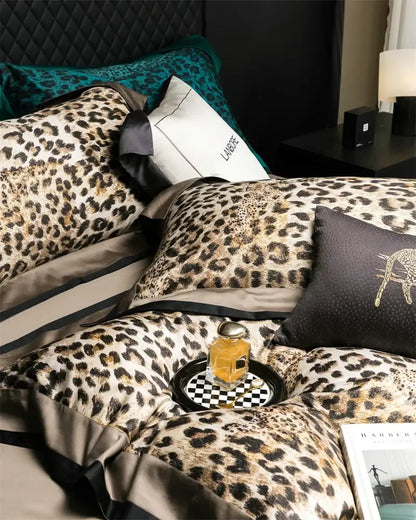 Luxury egyptian cotton leopard print bedding set beige & brown bedroom
