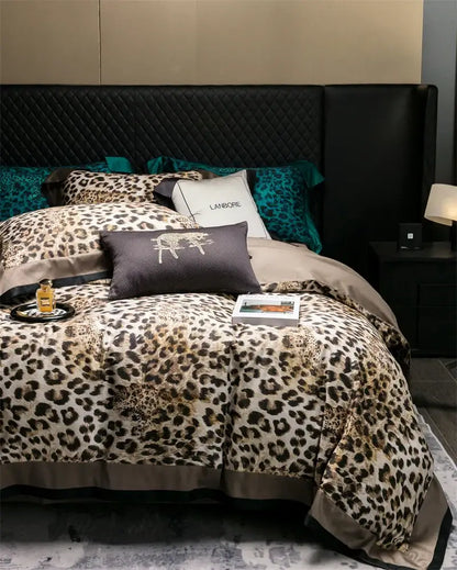 Luxury egyptian cotton leopard print bedding set beige & brown bedroom