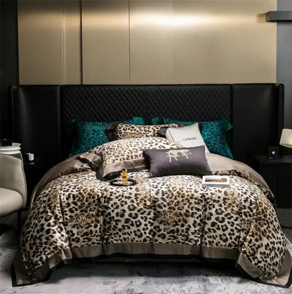 Luxury egyptian cotton leopard print bedding set beige & brown bedroom