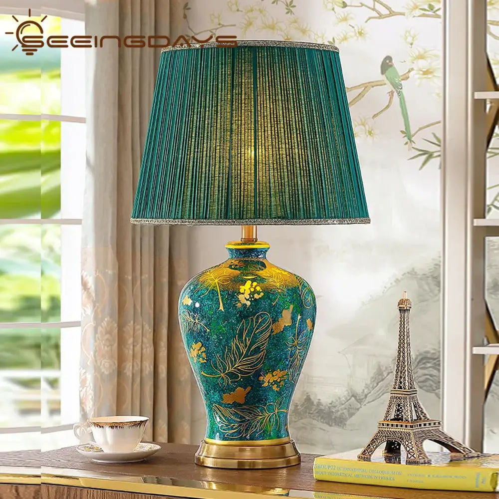 Luxury emerald queen green ceramic table lamp for bedroom lighting